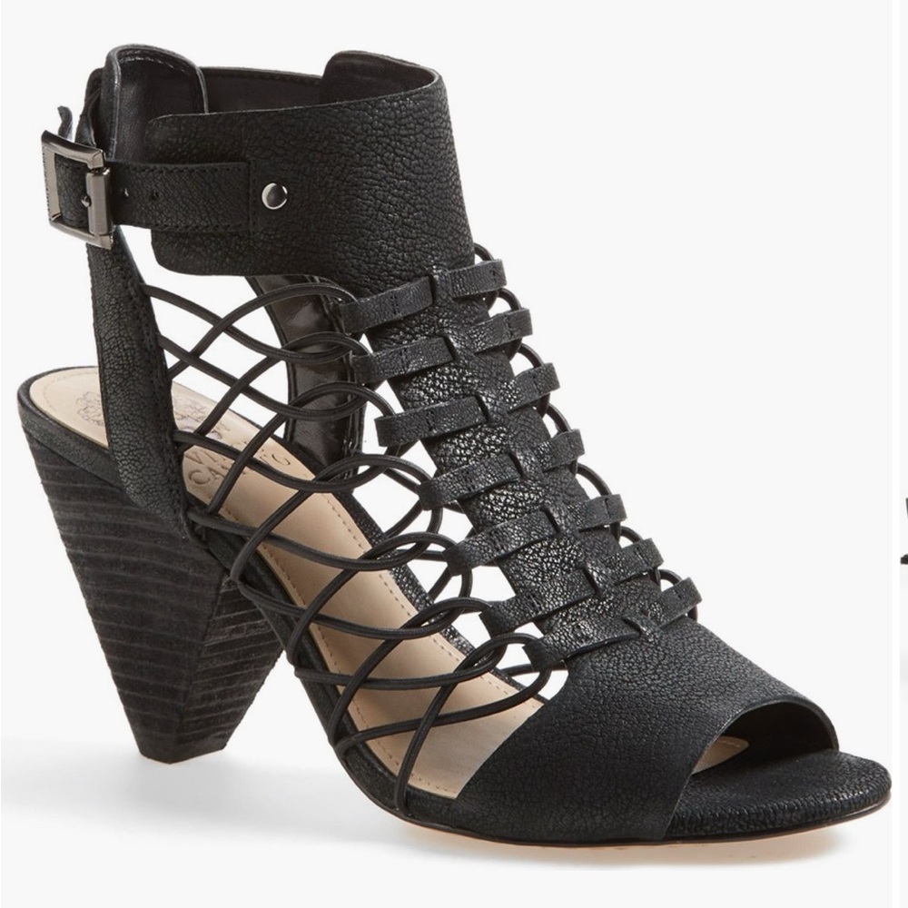 Vince Camuto Black Caged Open-Toe Heels